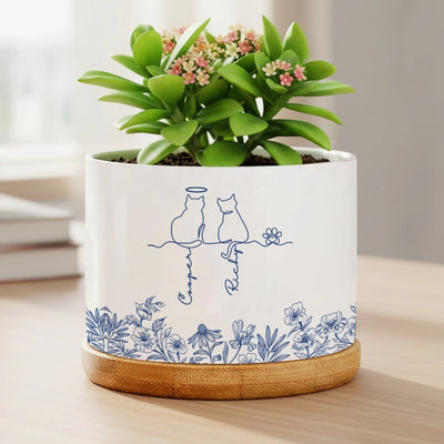 Home Is Where Our Cats Are - Personalized Plant Pot, Gift For Cat Lover, Cat In Toile De Jouy Flower, Cat Parent Gift