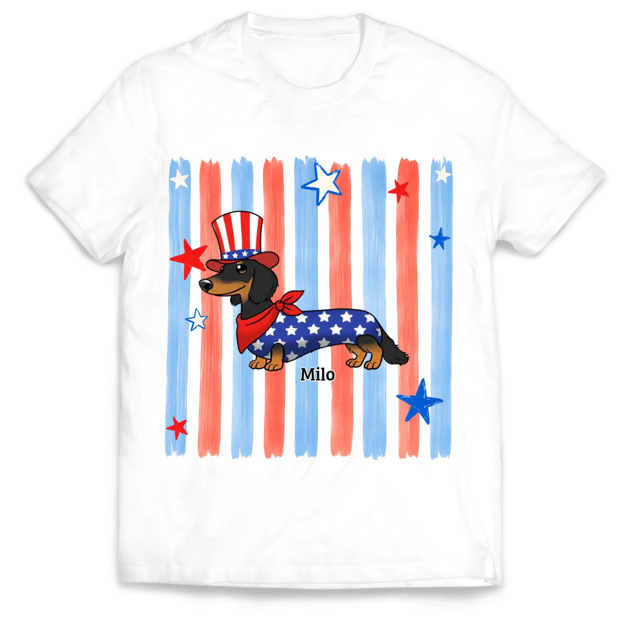Striped Patriotic Dachshund - Personalized T-Shirt, 4th Of July Gift, Gift For Dachshund Lovers