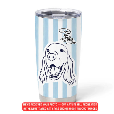 Cute Dog Portrait Line - Personalized Tumbler, Custom Pet Memorial Travel Cup, Blue Striped Dog Lover Gift