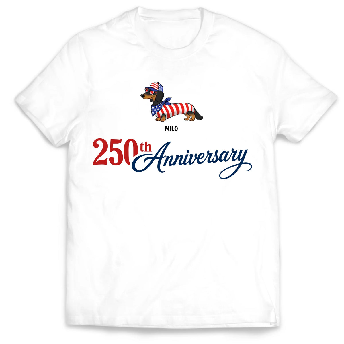 Patriotic Dachshund - Personalized T-Shirt, 4th of July Wiener Dog Tee, American Flag Doxie Graphic Shirt, Cute USA Puppy Shirt