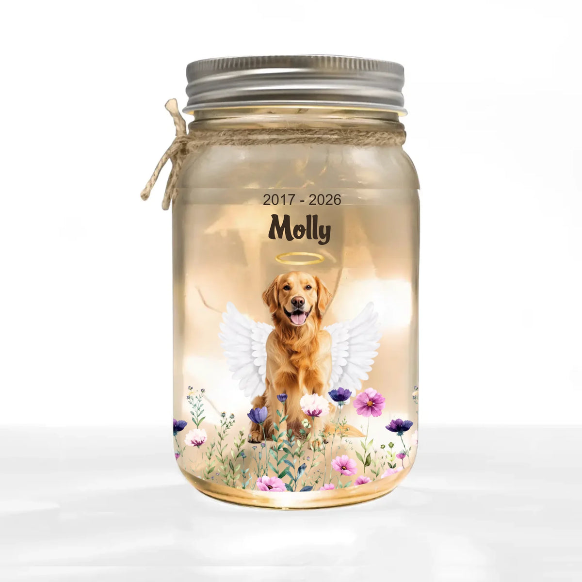 A Light That Still Shines In Our Hearts - Personalized Mason Jar Light, Memorial Gift For Loss Of Pet