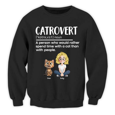 Catrovert Definition - Personalized T-Shirt, Funny Cat Lover Shirt, Gift for Cat Mom, Cat Dad, Introvert Cat Lover Tee