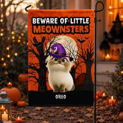 Beware Of Little Meowster - Personalized Garden Flag, Halloween Gift, Funny Cat Halloween Garden Flag Decor