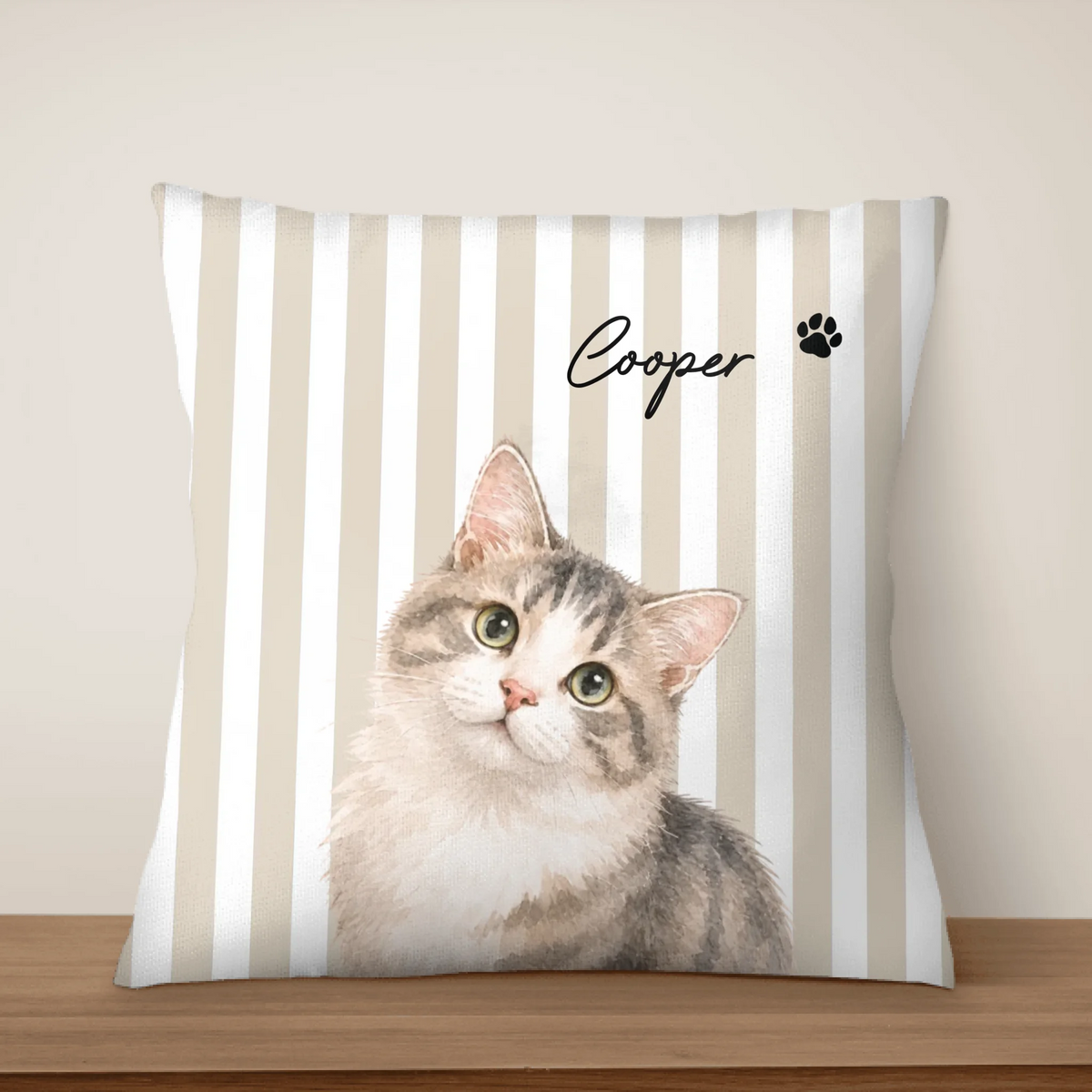 Every Couch Needs A Cute Face - Personalized Pillow, Drawing Water Color Portrait From Photo, Gift For Pet Lovers, Striped Pillow Pet Gift