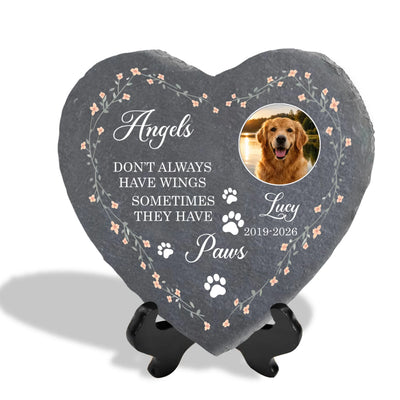 Angels Don't Always Have Wings Sometimes They Have Paws - Personalized Memorial Stone, Pet Loss Gift, Pet Floral Memoriald Memorial Stone