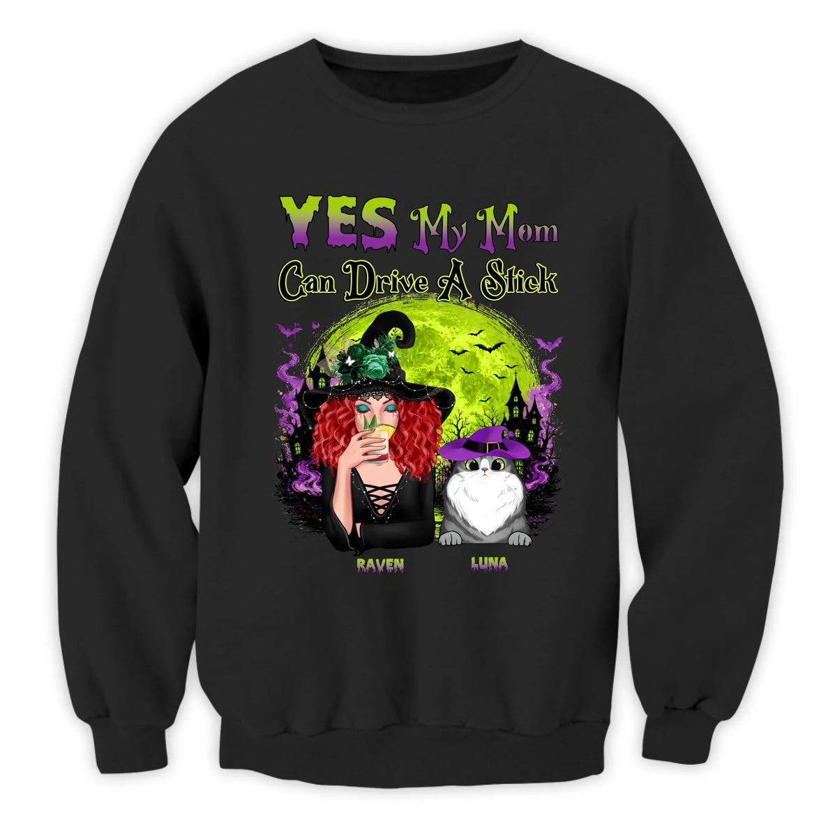 Yes My Mom Can Drive A Stick - Personalized T-Shirt, Halloween Gift For Cat Lovers, Halloween Gift Shirt