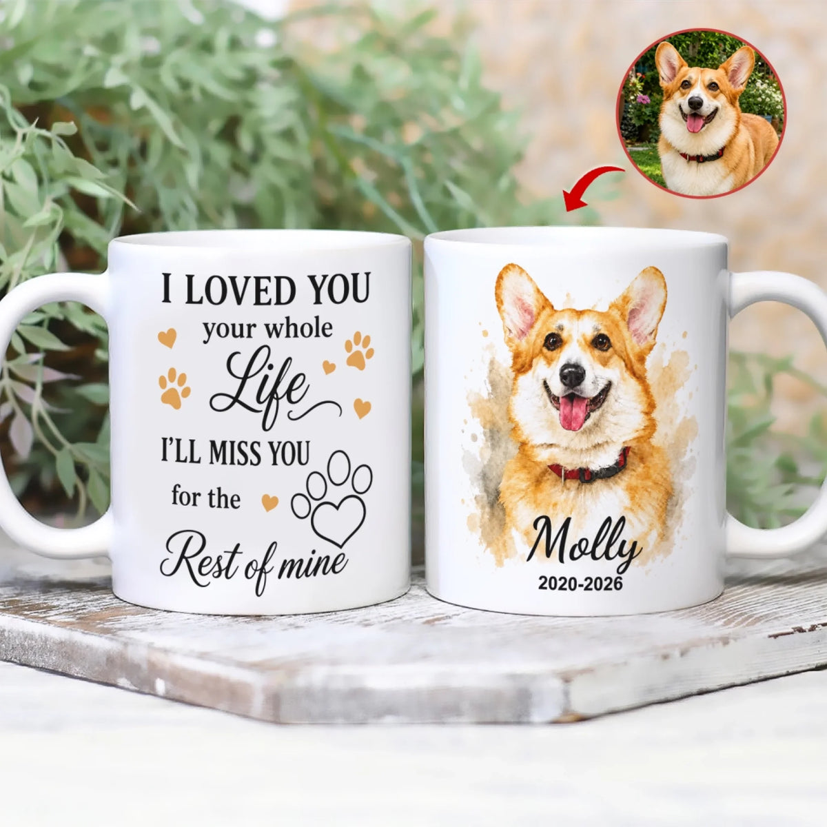 I'll Miss You For The Rest Of Mine - Personalized Mug, Custom Watercolor Portrait and Memorial Dates Keepsake