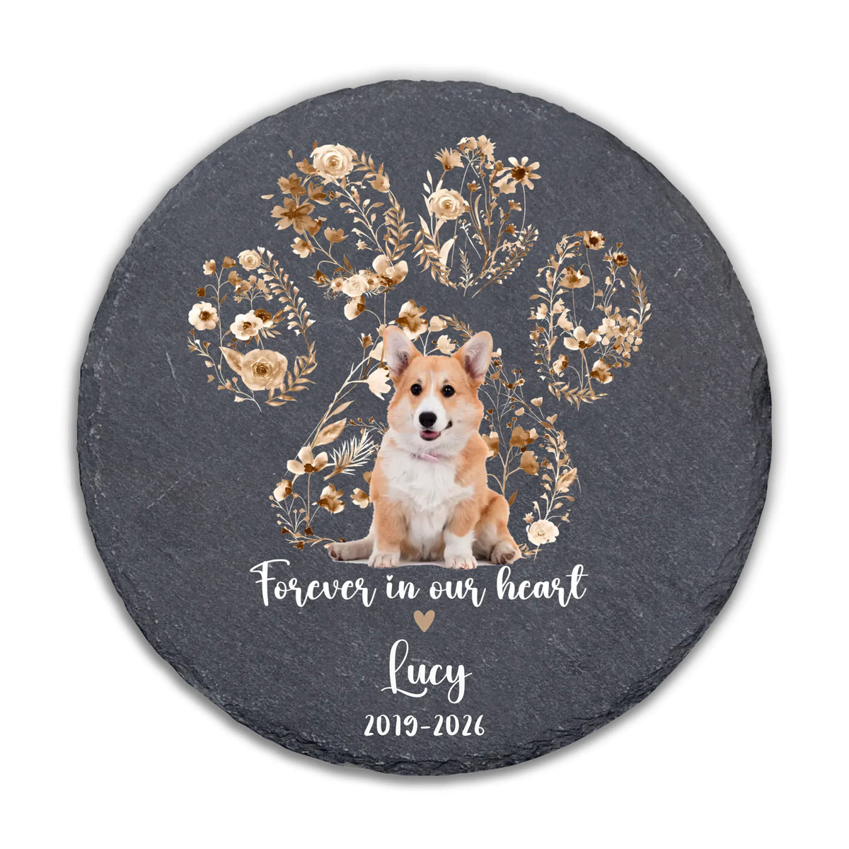 Forever Loved, Forever Remembered - Personalized Memorial Stone, Custom Pet Memorial Marker, Floral Paw Print Keepsake, Rainbow Bridge Gift, Sympathy Gift for Pet Owners