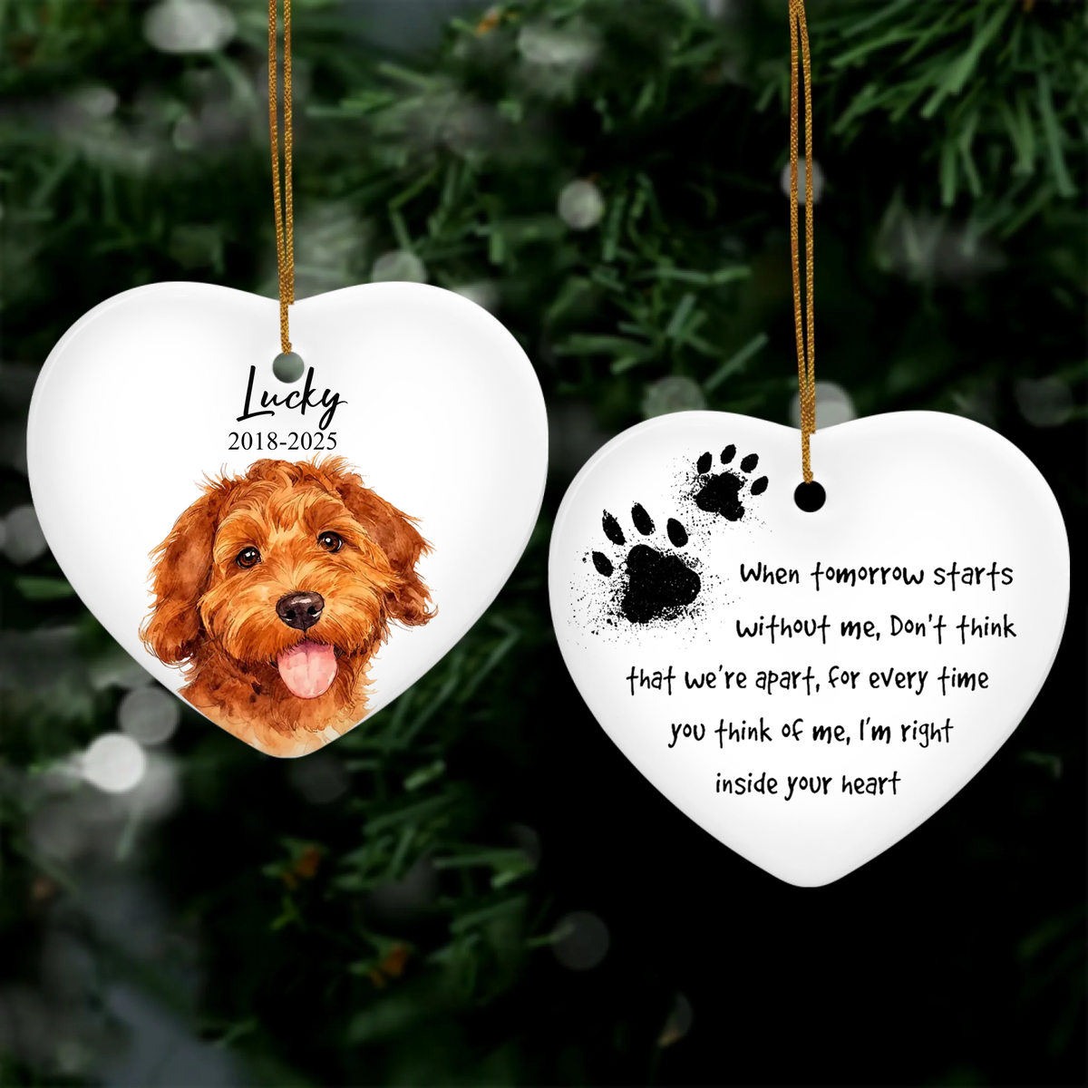 When Tomorrow Starts Without Me, Don't Think That We're Apart - Personalized Ceramic Ornament, Pet Loss Memorial , Bereavement Paw Print Keepsake to Remember a Loved Pet / Dog