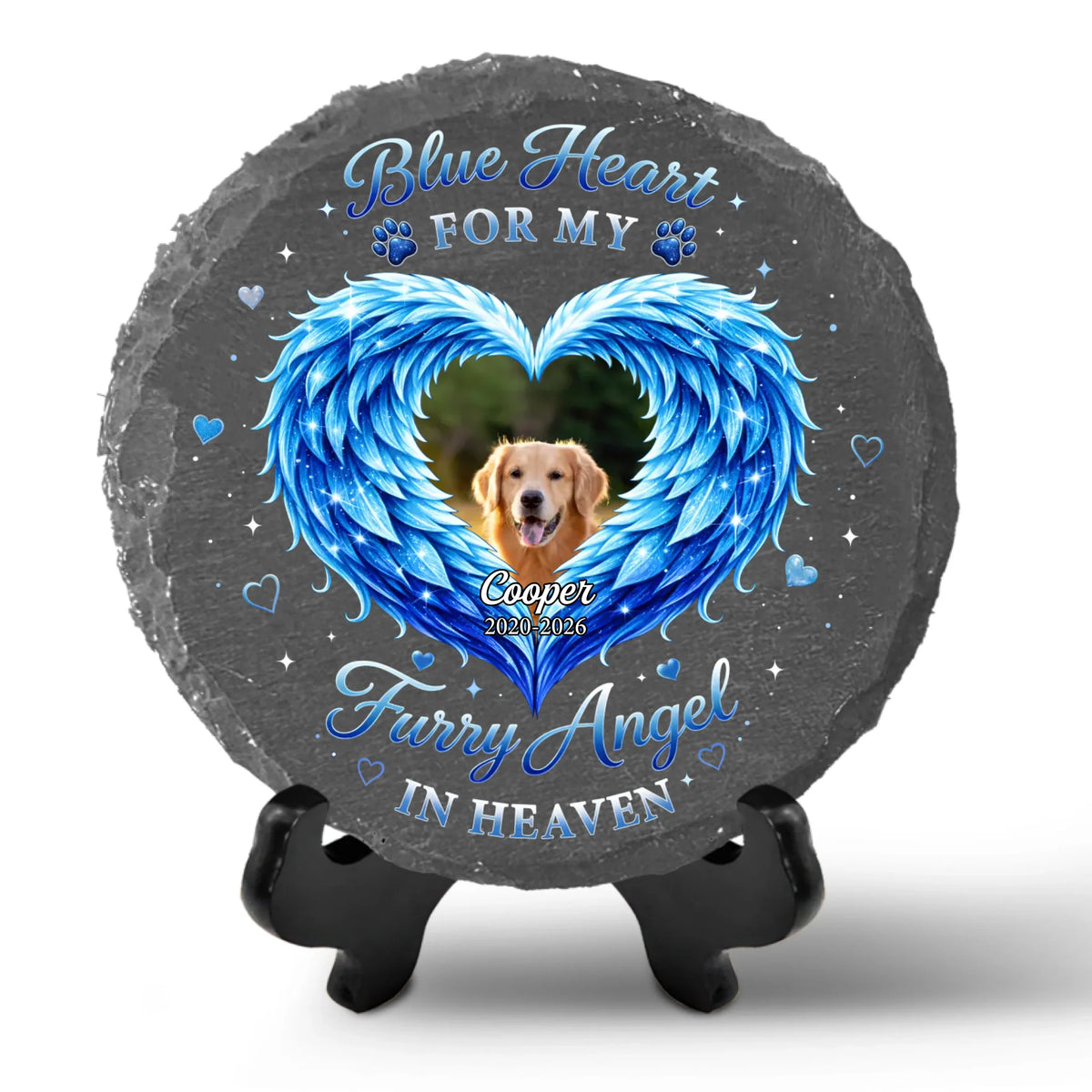 Blue Heart For My/ Our Furry Angel In Heaven -  Personalized Stone, Pet Memorial Gift, Pet Loss Remembrance Gift