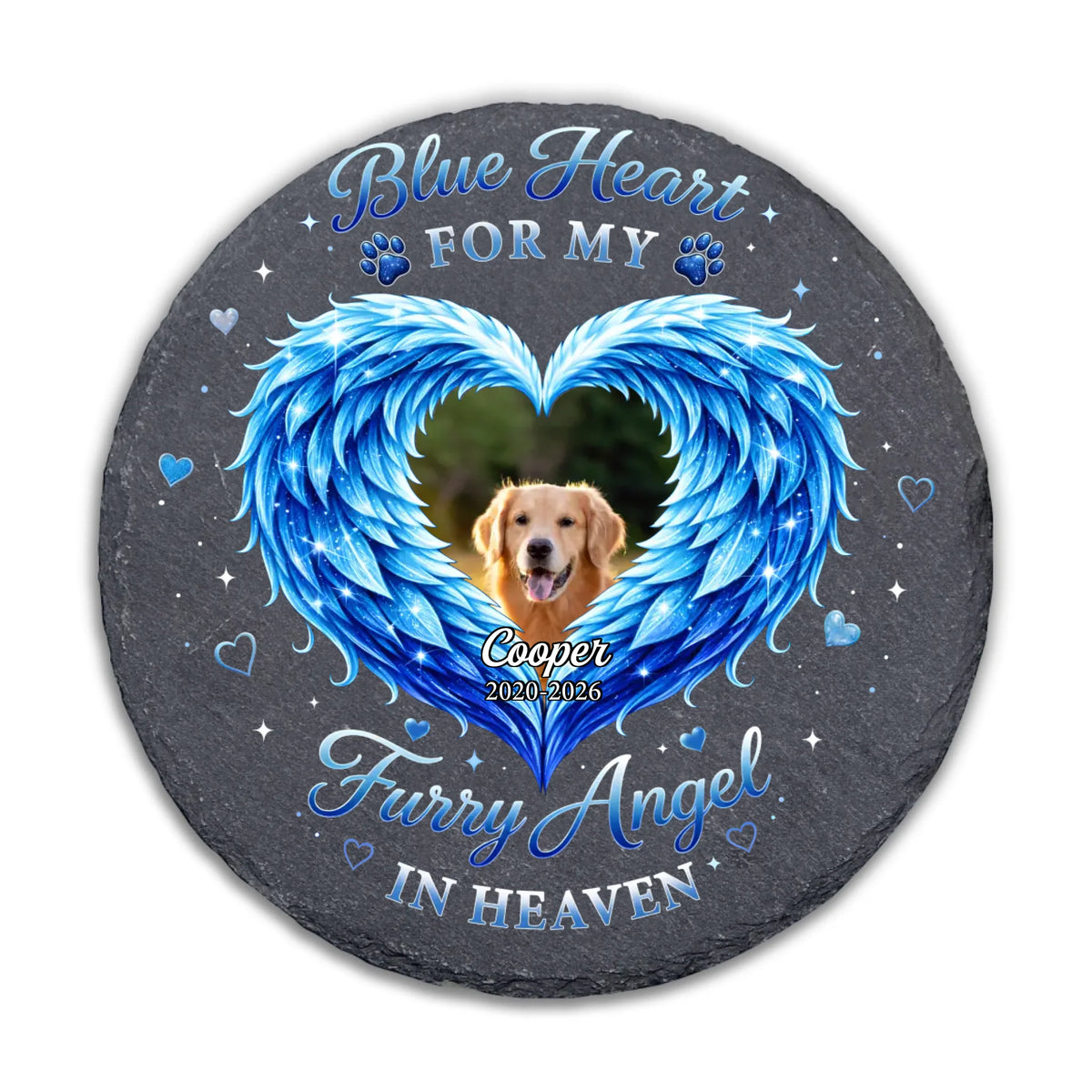 Blue Heart For My/ Our Furry Angel In Heaven -  Personalized Stone, Pet Memorial Gift, Pet Loss Remembrance Gift