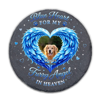 Blue Heart For My/ Our Furry Angel In Heaven -  Personalized Stone, Pet Memorial Gift, Pet Loss Remembrance Gift