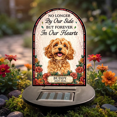 Forever In My Heart Always Loved- Personalized Memorial Garden Solar Light,Custom Photo Stained Glass Memorial Pet