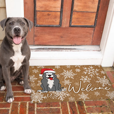 Welcome Christmas With Dog - Personalized Doormat, Custom Dog and Name Doormat, Christmas Decor for Family