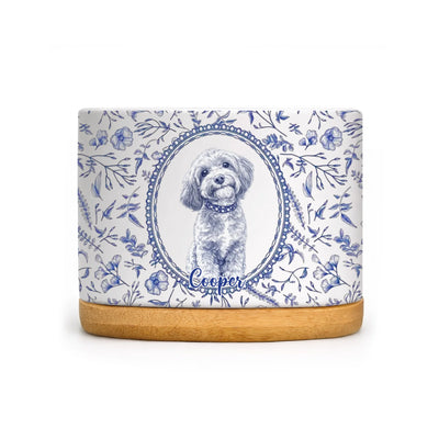 Cute Pet Blue Toile De Jouy Photo - Personalized Plant Pot, Gift For Pet Lovers, Custom pet Portrait From Photo