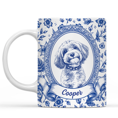 My Friend Has Four Paws - Personalized Mug, Blue Toile Pet Gift With Custom Portrait From Photo