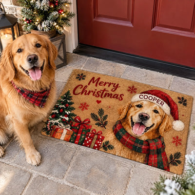 Because The Best Holiday Memories Always Include a Little Fur & Love - Personalized Doormat, Holiday Pet Doormat With Custom Portrait