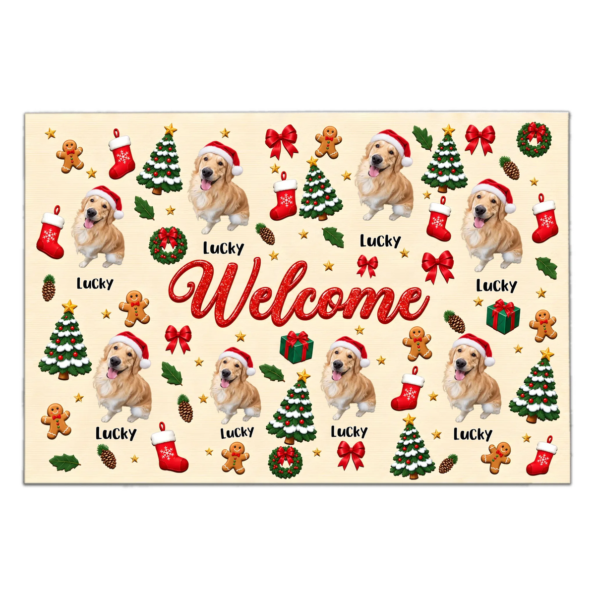 Welcome to Our Pawliday Home - Personalized Doormat, Custom Pet Christmas Doormat, Christmas Decor