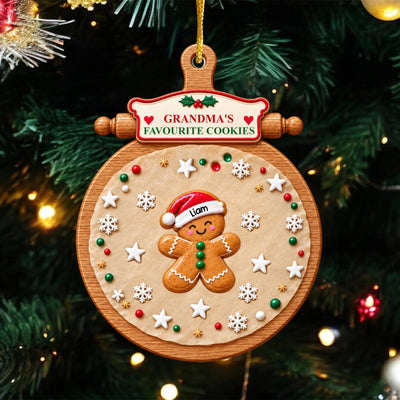Grandma's Favorite Cookies - Personalized 3D White Acrylic Ornament, Gingerbread Family Christmas