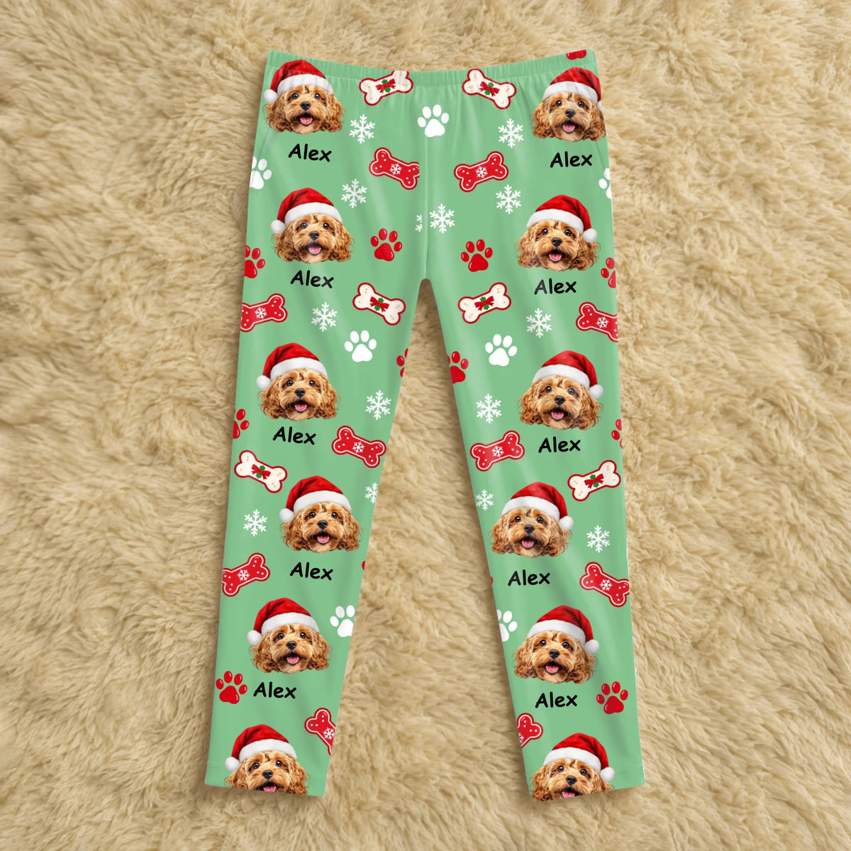 Custom Pet Bone and Paw Print Christmas - Personalized Pajama Pants, Gift for Pet Lovers