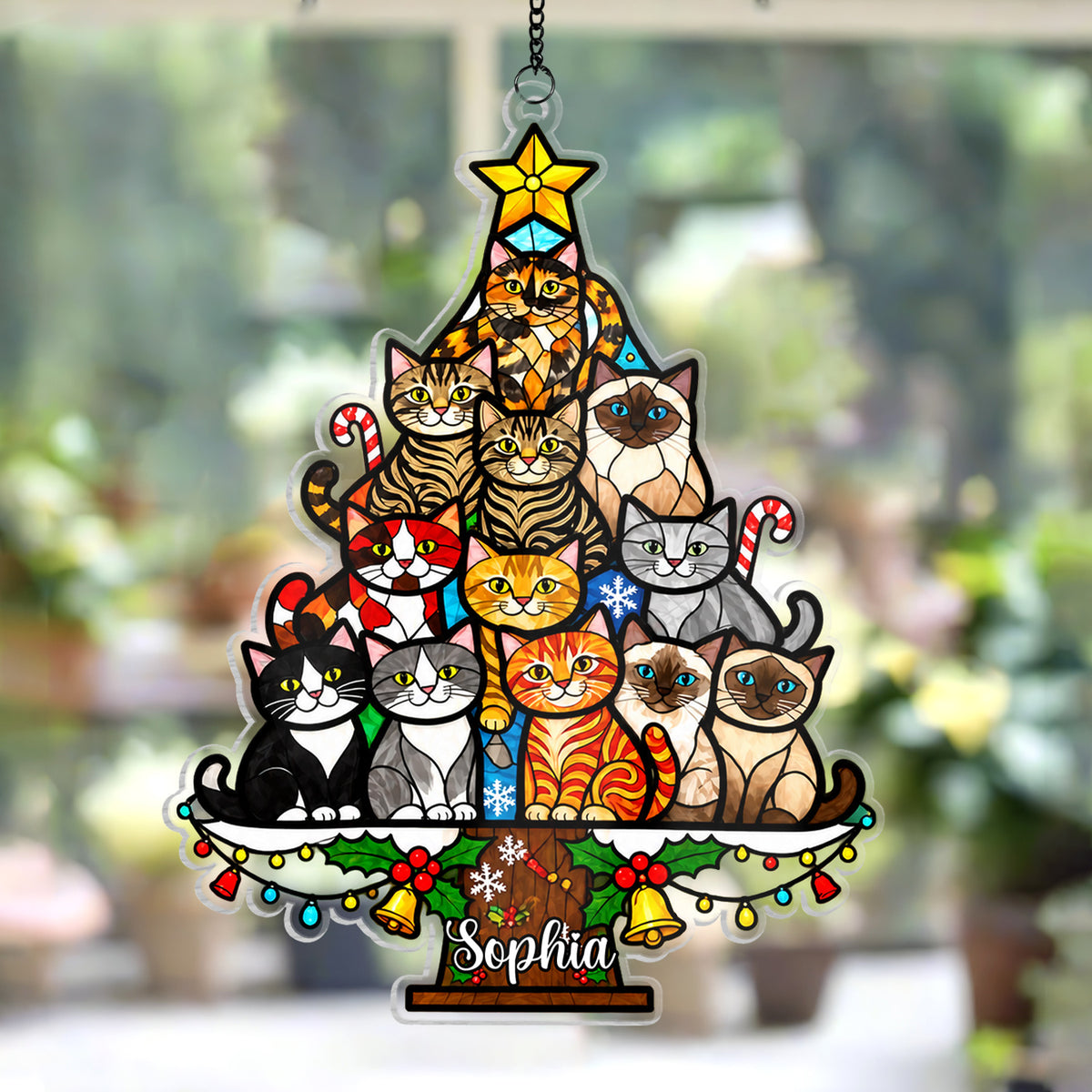 Cat Christmas Tree - Acrylic Suncatcher, Christmas Tree Made of Cats, Christmas Home Decor Cat Art, Gift for Cat Lovers