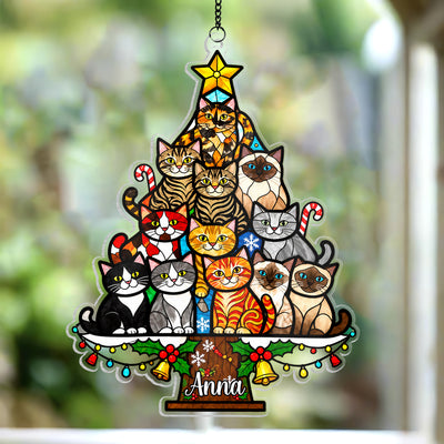 Cat Christmas Tree - Acrylic Suncatcher, Christmas Tree Made of Cats, Christmas Home Decor Cat Art, Gift for Cat Lovers