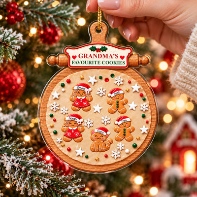 Grandma's Favorite Cookies - Personalized 3D White Acrylic Ornament, Gingerbread Family Christmas