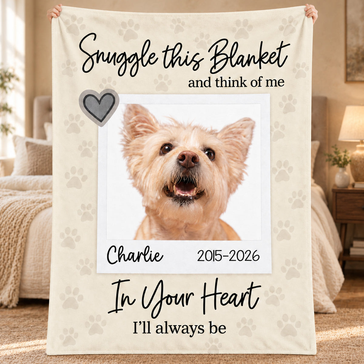 In Your Heart  I'll Always Be- Personalized Blanket, Custom Pet Loss Keepsake, Pet Memory Gift, In Loving Memory Blanket