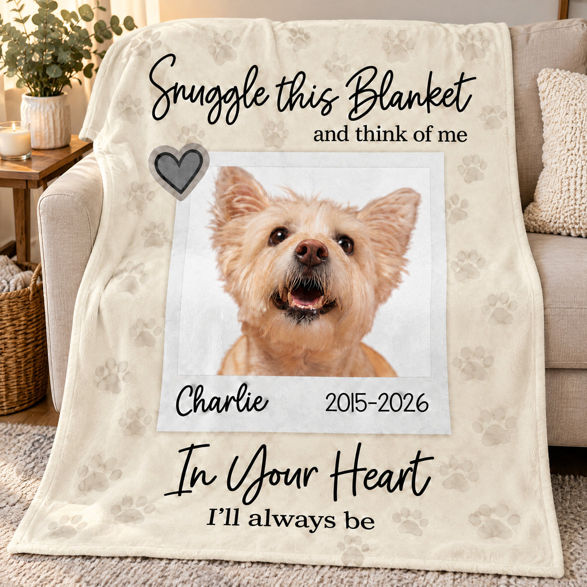 In Your Heart  I'll Always Be- Personalized Blanket, Custom Pet Loss Keepsake, Pet Memory Gift, In Loving Memory Blanket