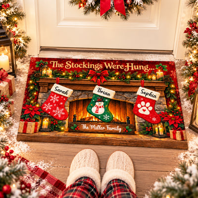 Family Christmas Stockings - Personalized Doormat, Custom Name Christmas Doormat, Christmas Home Decor