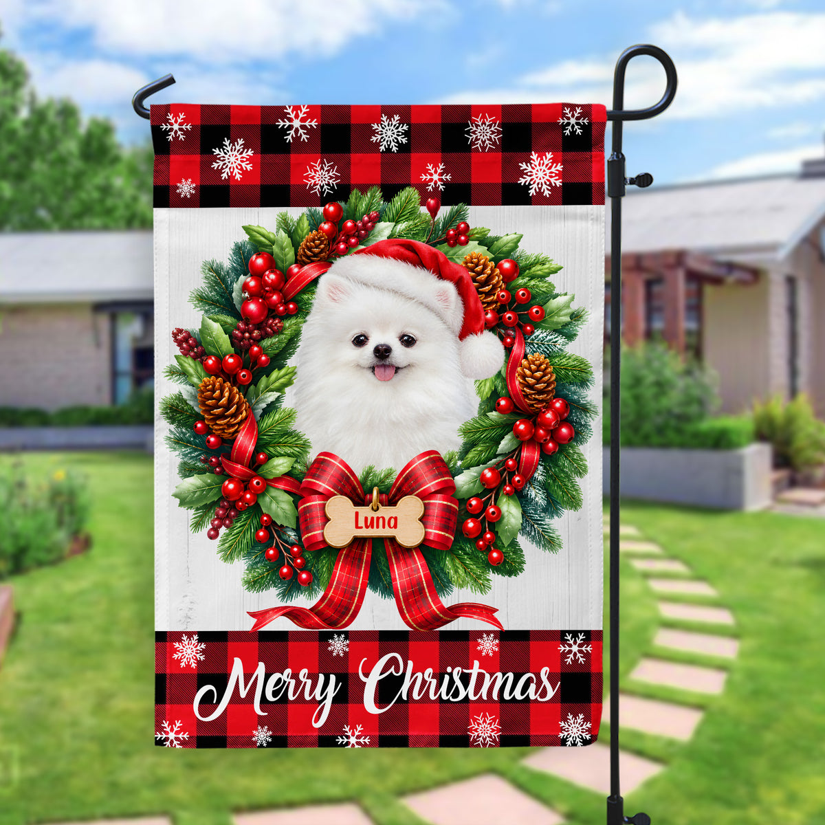 Adorable Pet Merry Christmas - Personalized Garden Flag, Gift For Pet Lovers, Merry Christmas With Custom Water Color Portrait