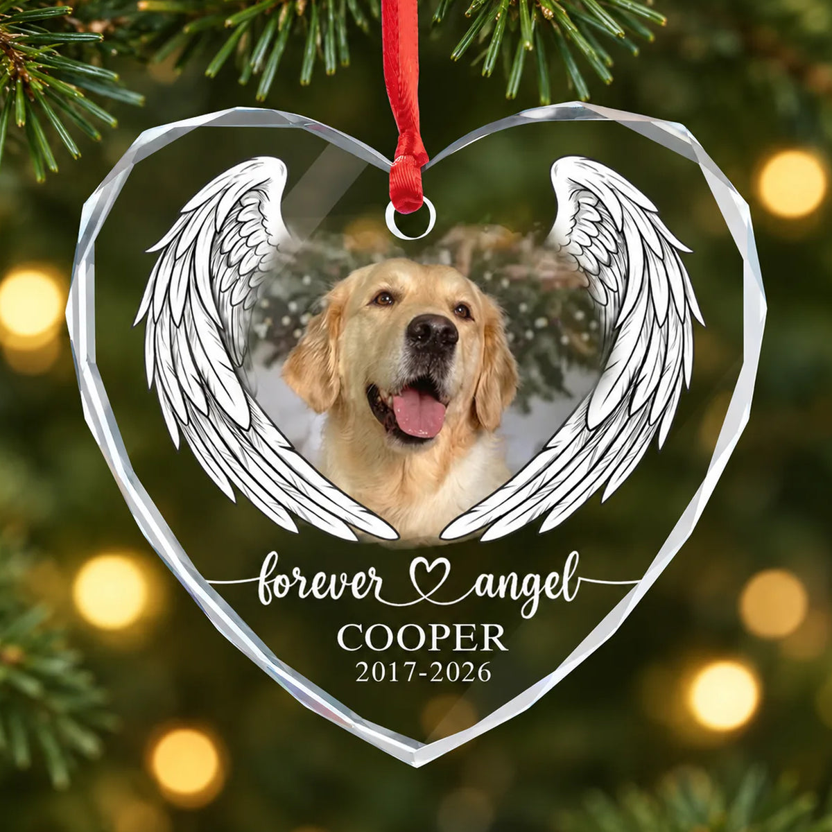 Forever in Our Hearts, Forever Our Angel - Personalized Glass Ornament, Custom Pet Memorial Ornament, Pet Remembrance Gift