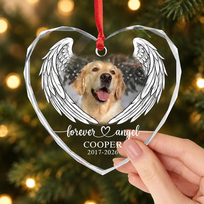 Forever in Our Hearts, Forever Our Angel - Personalized Glass Ornament, Custom Pet Memorial Ornament, Pet Remembrance Gift