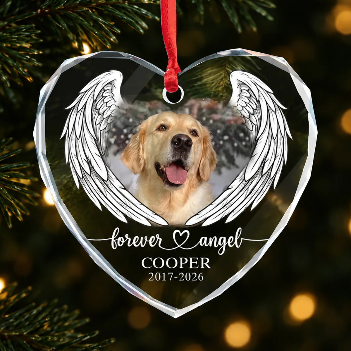 Forever in Our Hearts, Forever Our Angel - Personalized Glass Ornament, Custom Pet Memorial Ornament, Pet Remembrance Gift