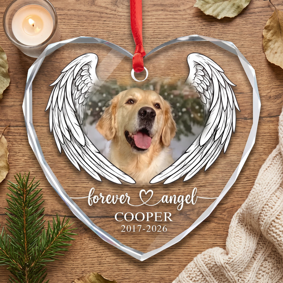 Forever in Our Hearts, Forever Our Angel - Personalized Glass Ornament, Custom Pet Memorial Ornament, Pet Remembrance Gift