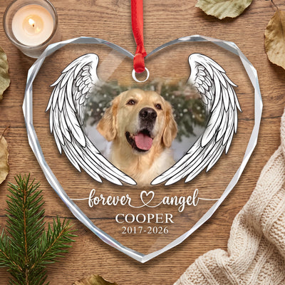 Forever in Our Hearts, Forever Our Angel - Personalized Glass Ornament, Custom Pet Memorial Ornament, Pet Remembrance Gift
