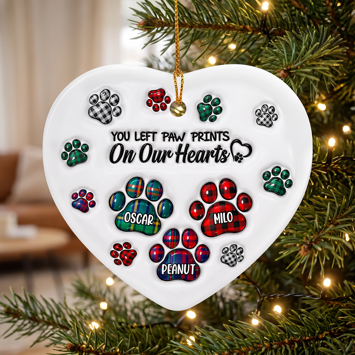 You Left Paw Prints On Our Hearts-  Personalized Ceramic Ornament, Memorial Gift For Dog Lover, Memorial Glass Ornament