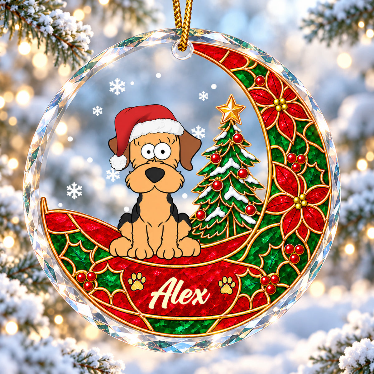 A Little Paw Print Of Christmas - Personalized Glass Ornament, Custom Dog Christmas Ornament, Stained Glass Style Ornament