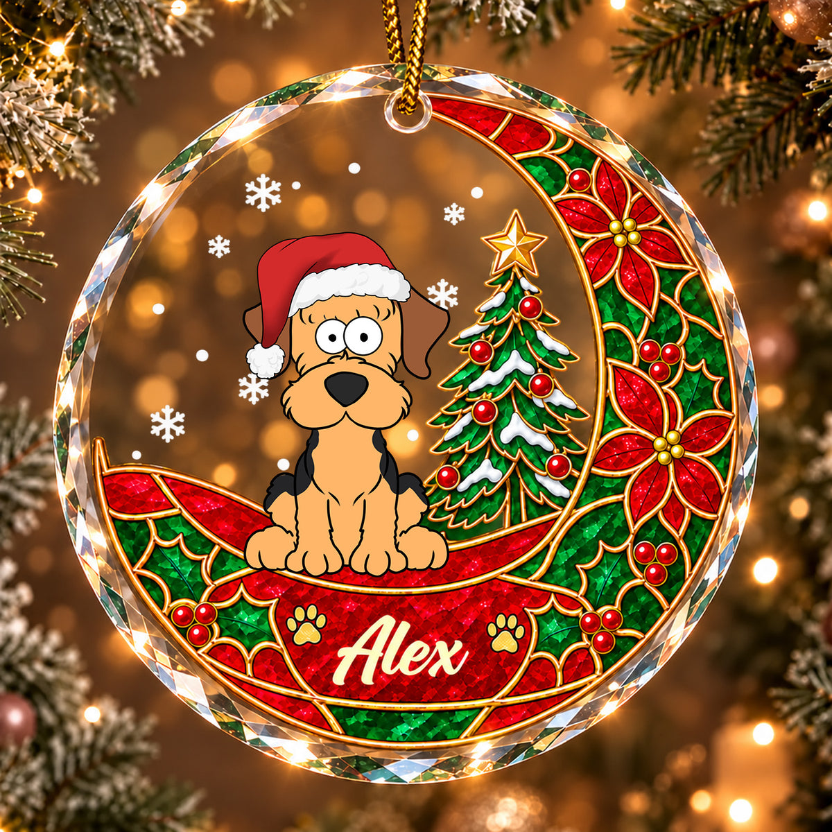 A Little Paw Print Of Christmas - Personalized Glass Ornament, Custom Dog Christmas Ornament, Stained Glass Style Ornament