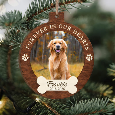 Your Pawprints Stay Forever - Personalized Wooden Ornament, Custom Pet Photo Memorial Ornament, Memorial Christmas Ornament