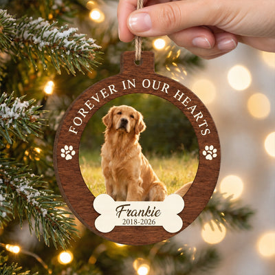 Your Pawprints Stay Forever - Personalized Wooden Ornament, Custom Pet Photo Memorial Ornament, Memorial Christmas Ornament