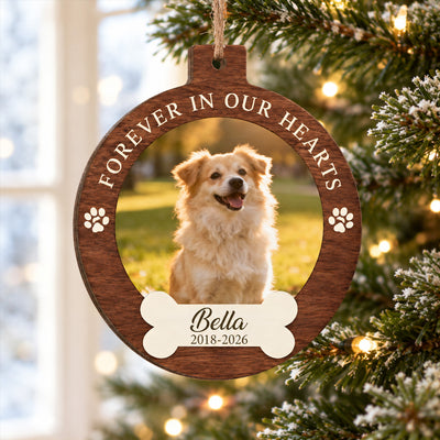 Your Pawprints Stay Forever - Personalized Wooden Ornament, Custom Pet Photo Memorial Ornament, Memorial Christmas Ornament