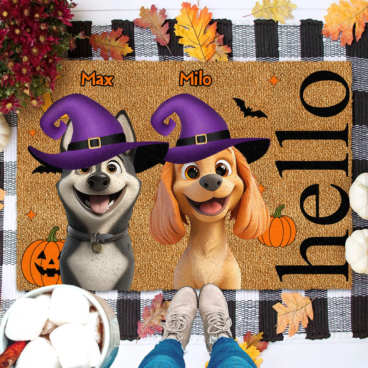 Welcome To Haunted House - Personalized Doormat, Custom Pet Halloween Doormat, Witch Ghost Pumpkin Decor