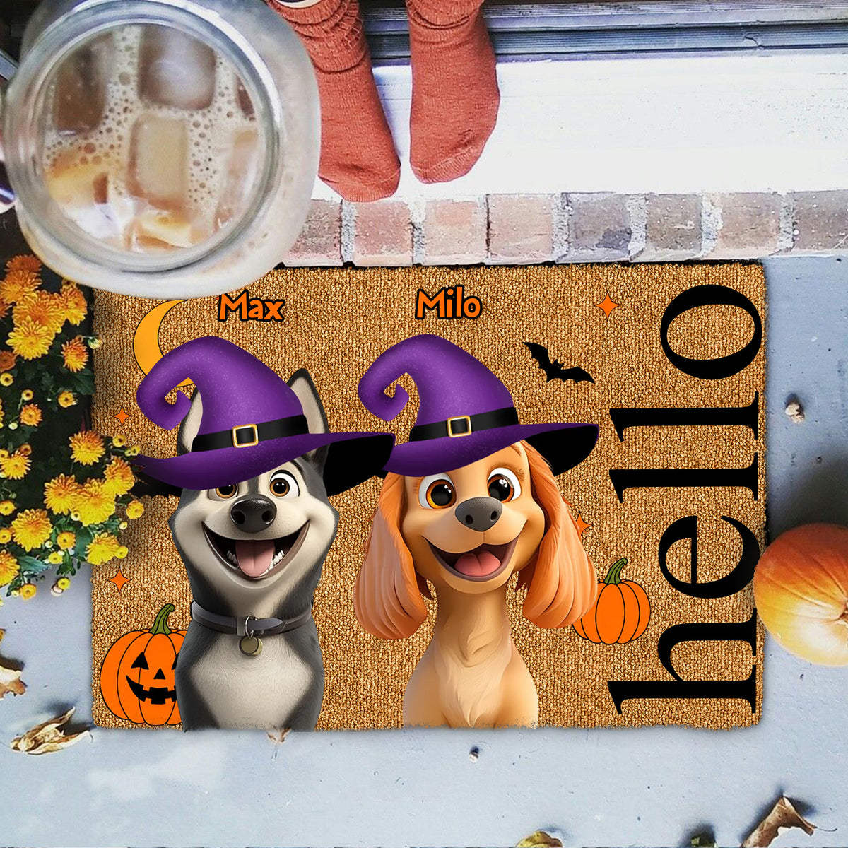 Welcome To Haunted House - Personalized Doormat, Custom Pet Halloween Doormat, Witch Ghost Pumpkin Decor