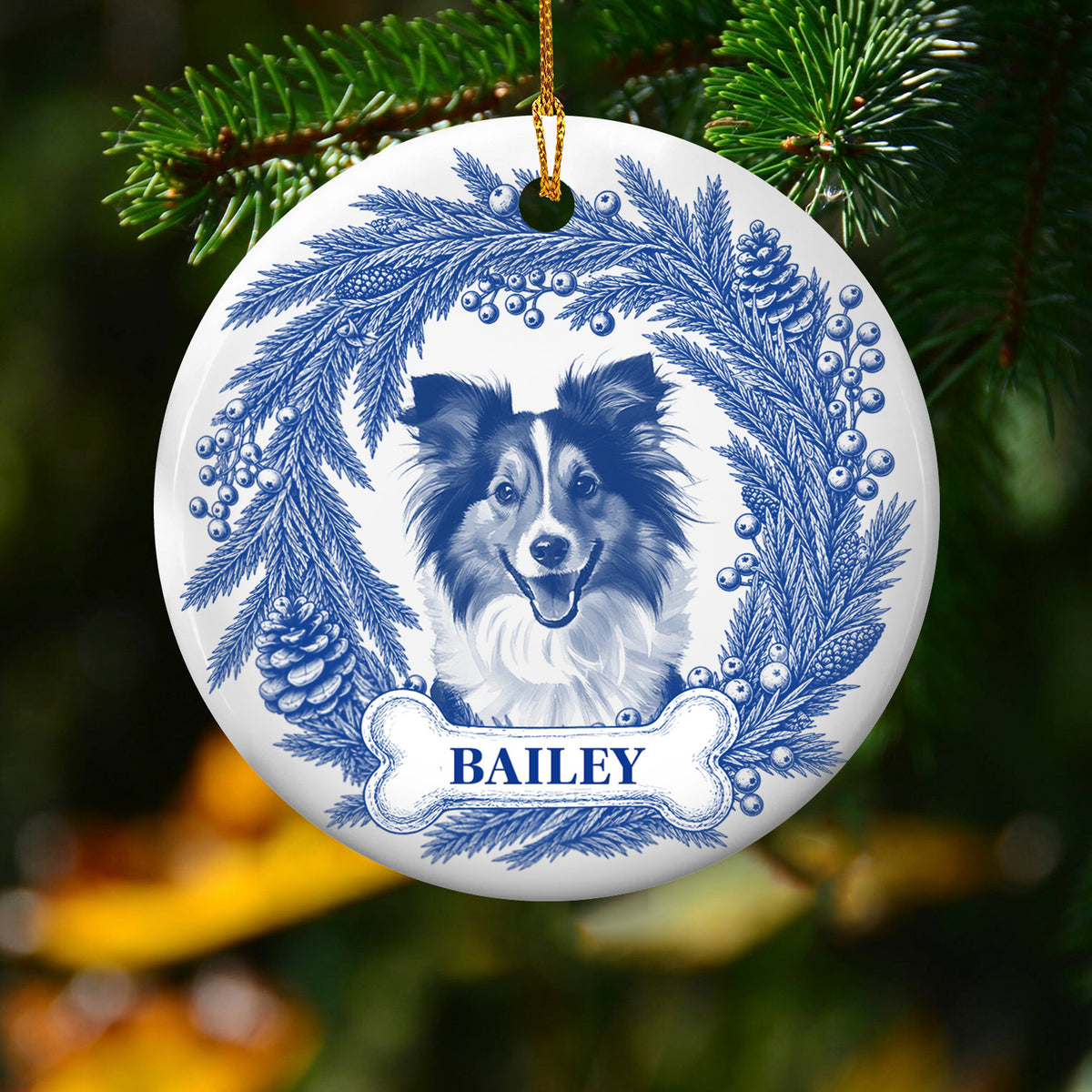 Custom Photo Pet Christmas Memorial- Personalized Ceramic Ornament, Dog Cat Christmas Photo, Pet Portrait Custom Name Gift