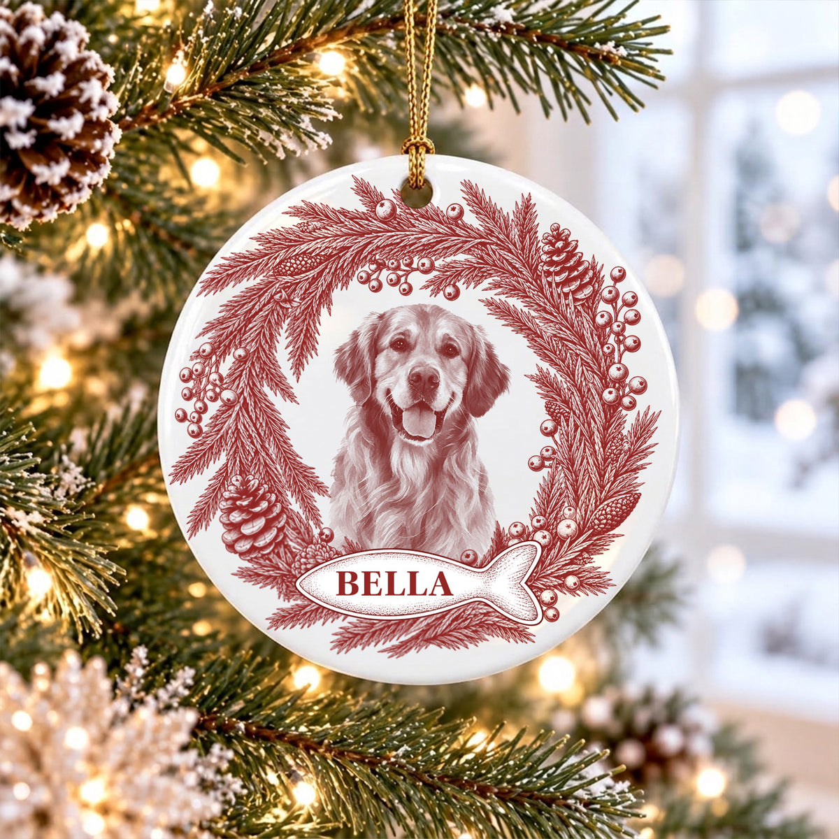 Custom Photo Pet Christmas Memorial- Personalized Ceramic Ornament, Dog Cat Christmas Photo, Pet Portrait Custom Name Gift