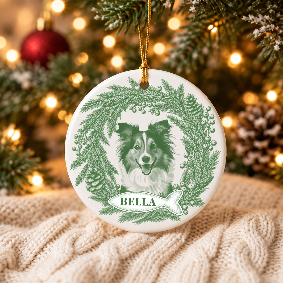 Custom Photo Pet Christmas Memorial- Personalized Ceramic Ornament, Dog Cat Christmas Photo, Pet Portrait Custom Name Gift