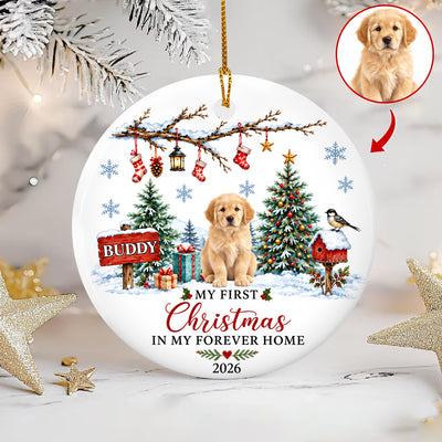 My First Christmas In My Forever Home - Personalized Ceramic Ornament , Dog First Christmas Ornament, New Puppy Owner Gift, Custom Christmas Dog Lover Gift