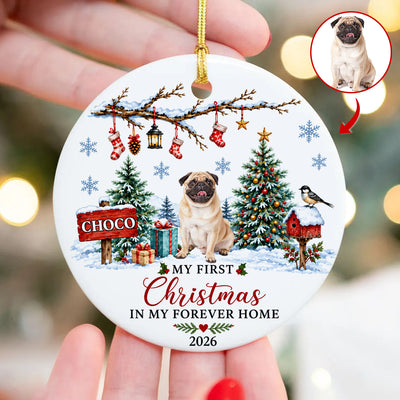 My First Christmas In My Forever Home - Personalized Ceramic Ornament , Dog First Christmas Ornament, New Puppy Owner Gift, Custom Christmas Dog Lover Gift
