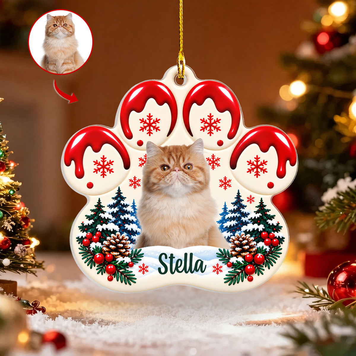 Personalized Cat Paw Christmas Ornament